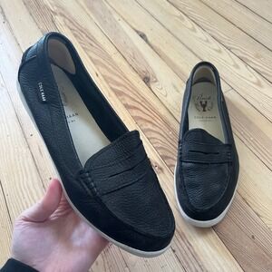 Cole Haan Pinch Weekender Black Pebbled Leather Penny Loafers Womens 8.5 preppy